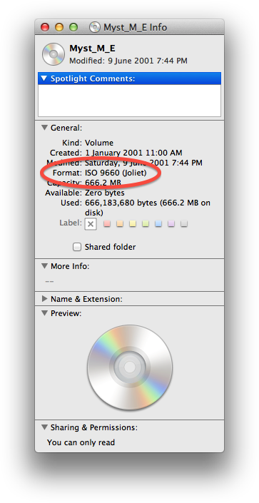 Mac OS Device Info showing "Format: ISO 9660 (Joliet)" circled.