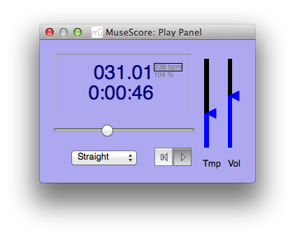 MuseScore 1.3 playback (accessed through "Display" > "Play Panel")