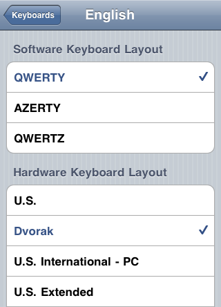 Table showing keyboard preferences, with checkmarks on the selected items.