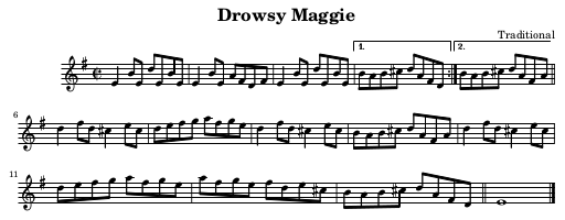 Sheet music for the traditional tune "Drowsy Maggie"